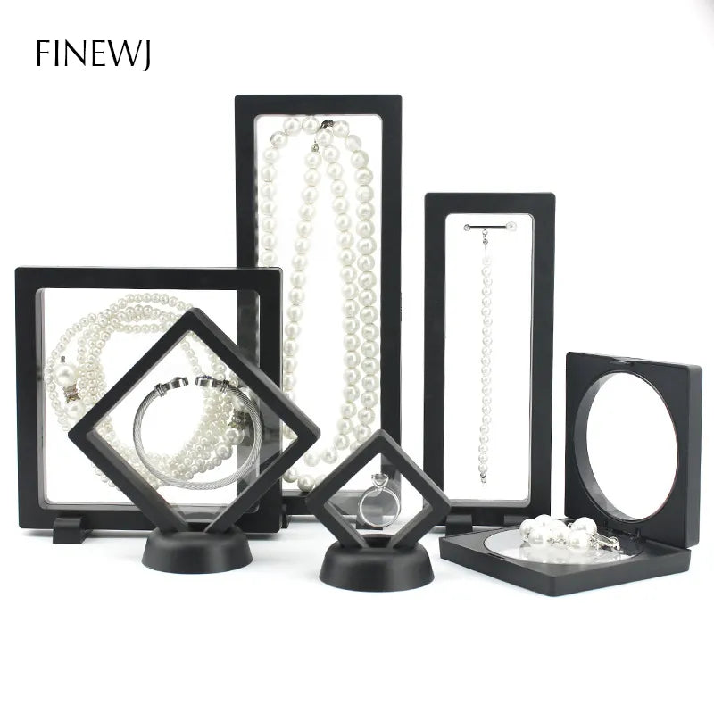 PE Film Jewelry Storage Box 3D Packaging Case Gemstone Free Stand Floating Frame Membrane Ring Earrings Necklace Display Holder