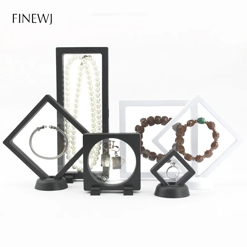 PE Film Jewelry Storage Box 3D Packaging Case Gemstone Free Stand Floating Frame Membrane Ring Earrings Necklace Display Holder
