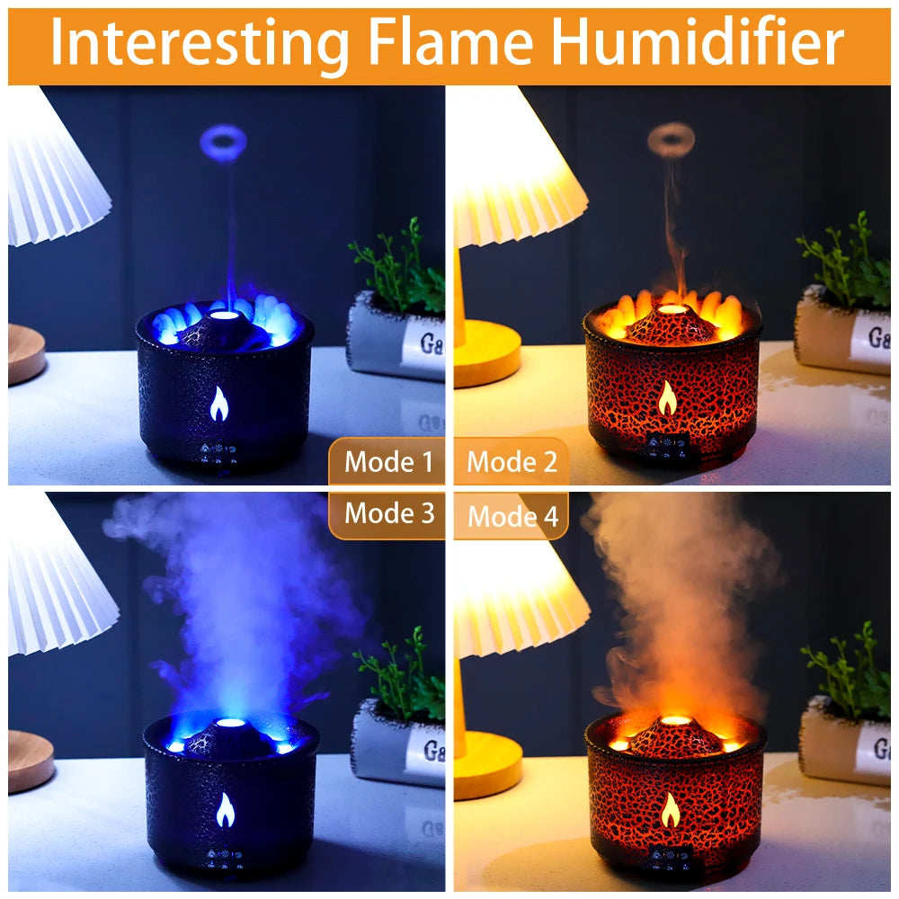 Ignite Your Space: Volcano Fire Flame Air Humidifier with Remote Control for Home Fragrance Mist Mak Smoking || Neoraid
