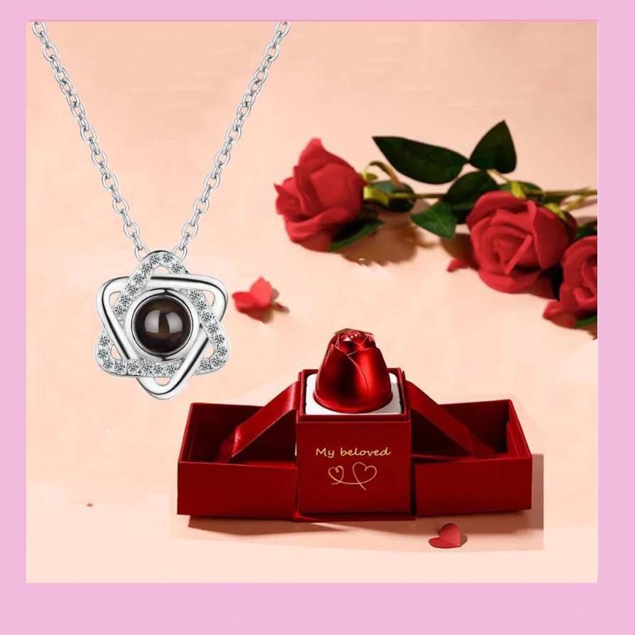 Projection Necklace With Luxury Rose Gift Box 100 Languages I Love You Star Heart Pendant 2023 New Romantic Gifts || Neoraid
