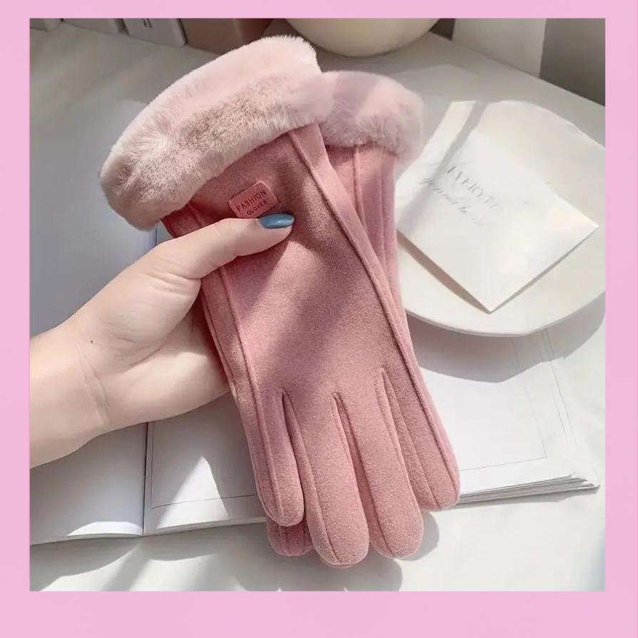 Women's Fuzzy Winter Gloves with Letter Patches