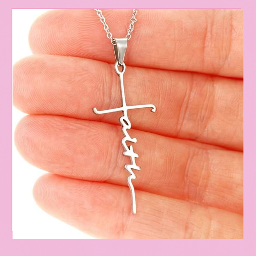 Stainless Steel Christian Cross Faith Word Necklace